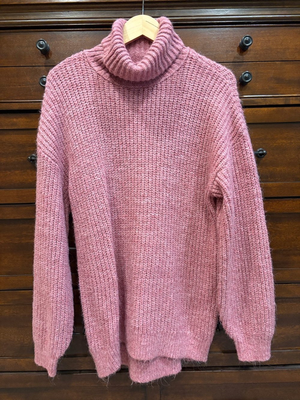 Old Navy Pink Dusk Turtleneck Chunky Knit Tunic Sweater XL Cozy Relaxed Fit
